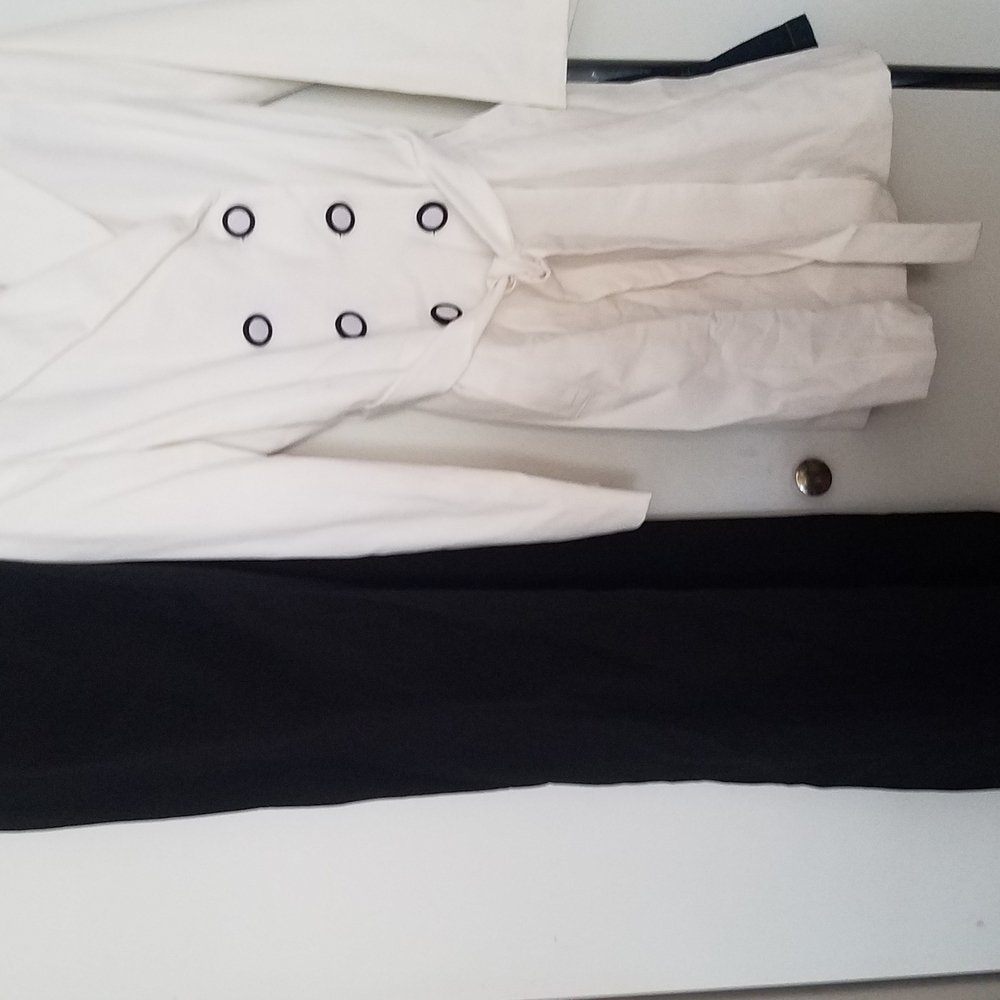 White Double-Breasted Coat with Black Pants